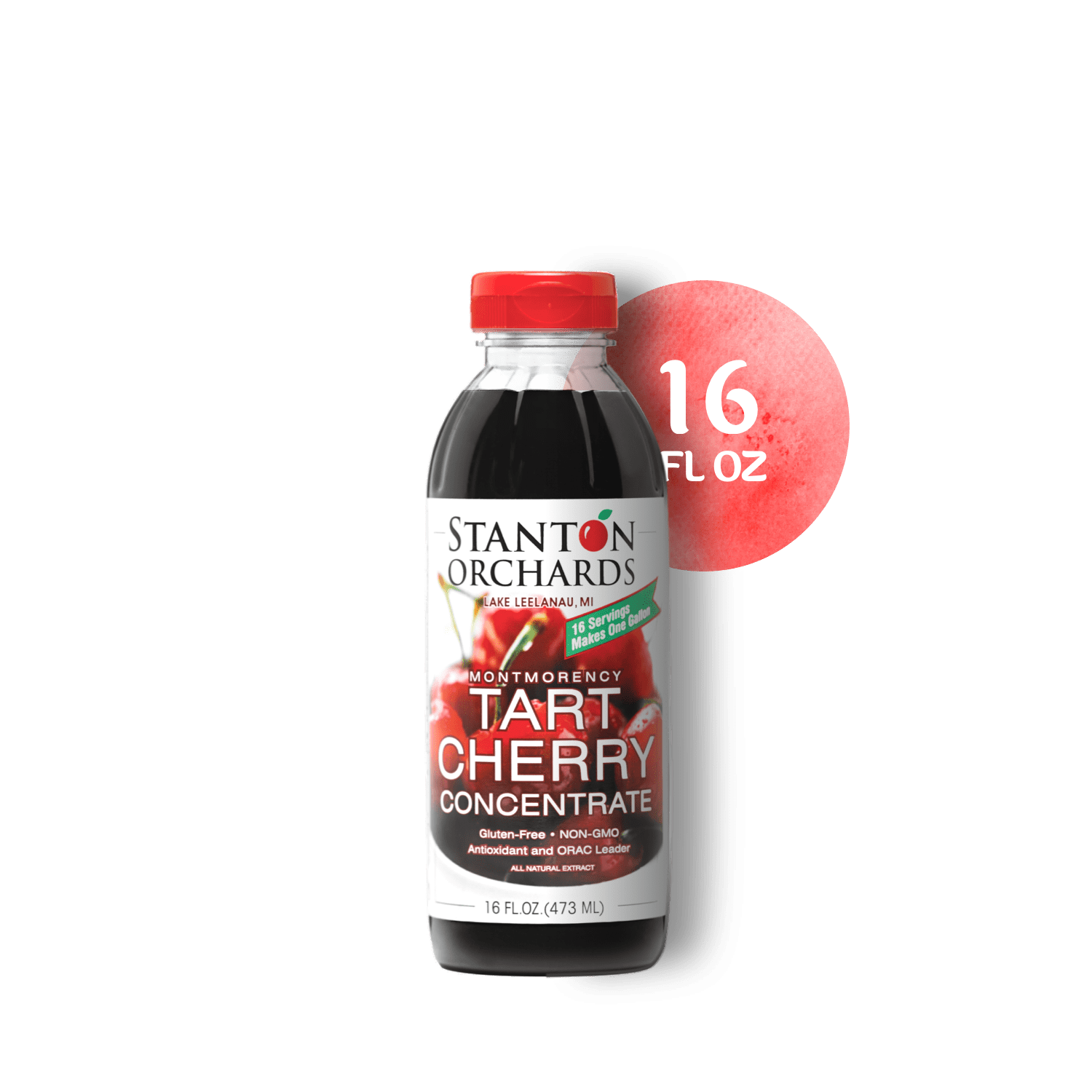 Single 16 oz bottle of Stanton Orchards Montmorency tart cherry concentrate