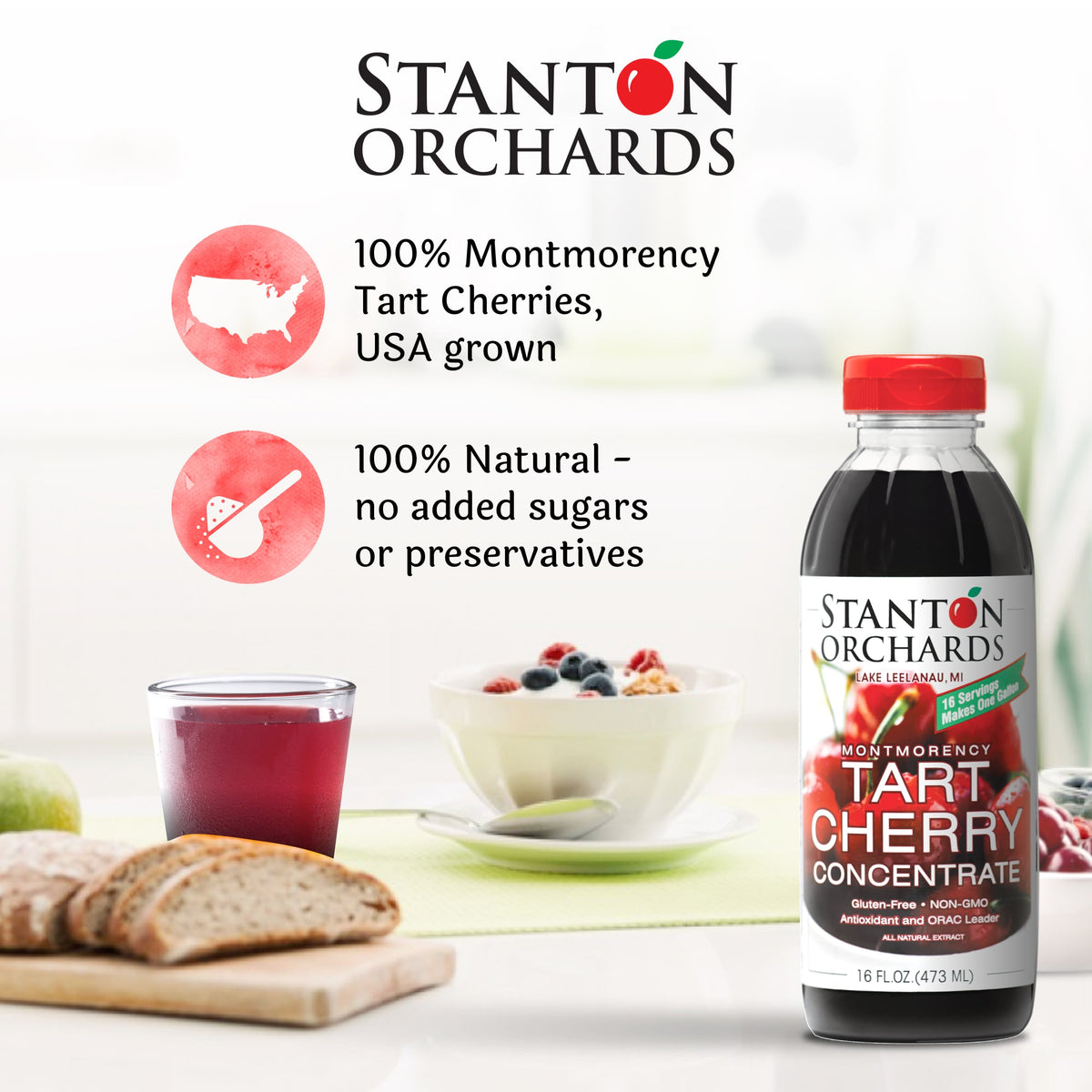 16 oz. Bottle of Stanton Orchards Tart Cherry Concentrate